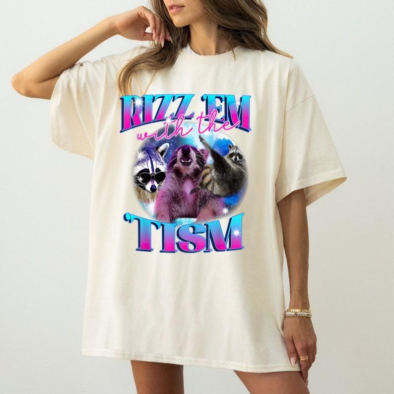 Autism Funny Rizz Em With The Tism Meme Autistic Opossum T-Shirt