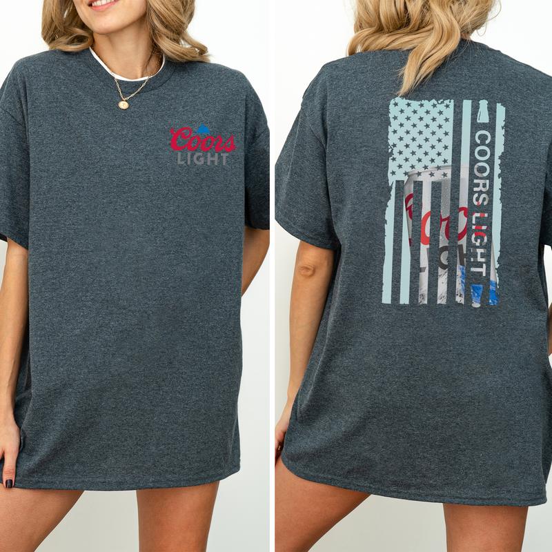 Coors Light American Flag Graphic 2 Sided Shirt, Beer Drinking T-shirt, Soft Cotton Fabric Tshirt, Unisex Drinker Top, Printed Casual Womenswear