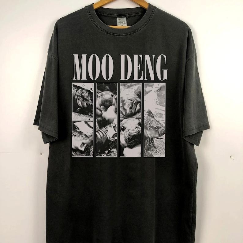 Moo Deng Shirt, Pygmy Hippo With Moon Vinntage Moo Dang Bootleg Shirt, Funny Moo-Deng, Funny Hippo Shirt, Trennnding Shirt ,Gift For Men Women