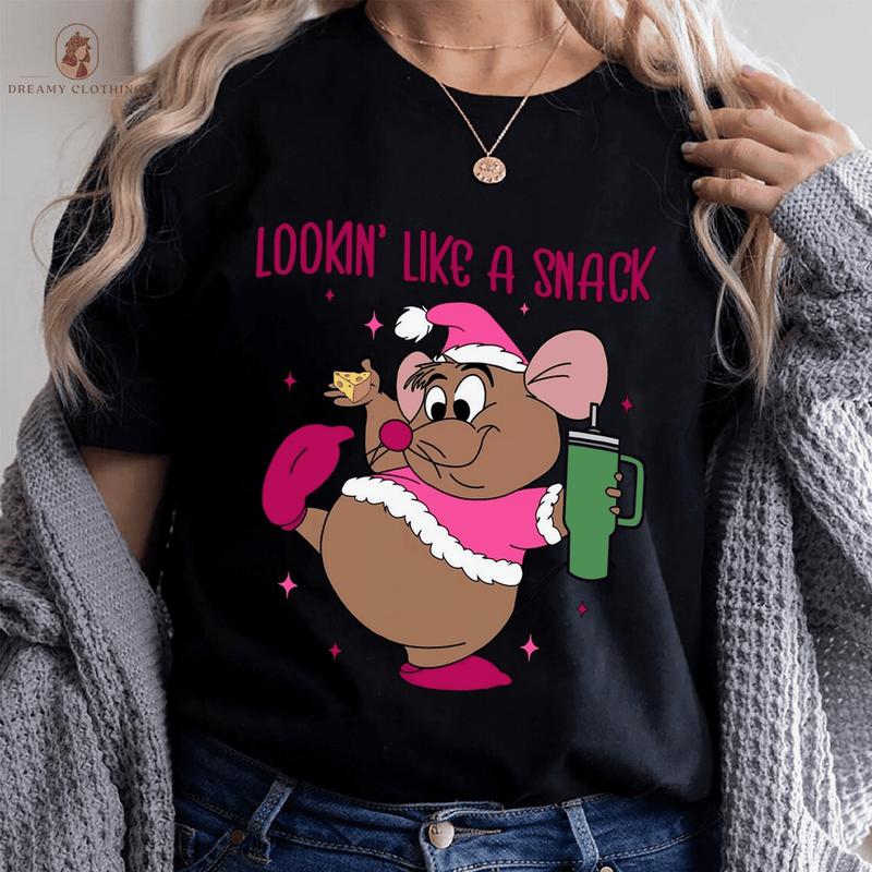 Funny Gus Gus Shirt, Looking Like A Snack Shirt Pink Christmas T-Shirts, Cinderella Gus Gus Christmas Shirt, Christmas T-Shirts , T-Shirt For Men, Wom