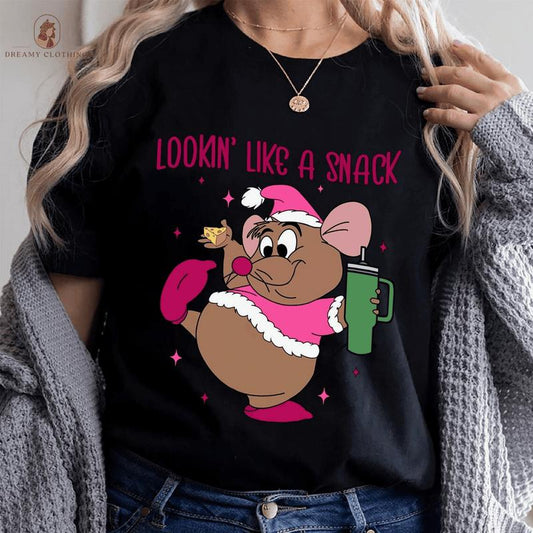 Funny Gus Gus Shirt, Looking Like A Snack Shirt Pink Christmas T-Shirts, Cinderella Gus Gus Christmas Shirt, Christmas T-Shirts , T-Shirt For Men, Wom