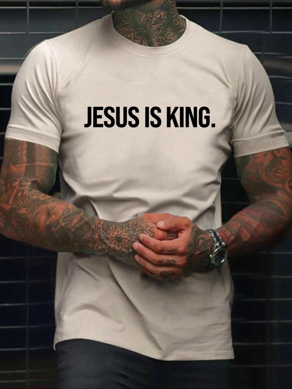 Unisex Men's Letter Print Round Neck GraphicÂ Tee, Regular FitÂ Casual Short Sleeve Crew Neck T-Shirt for Summer, Fashion Men's Top for Daily Wear