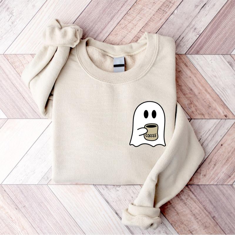 Cute Spooky Coffee Sweatshirt, Womens Ghost Sweatshirt, Spooky Season, Fall Coffee Lover Shirt, Halloween Party Shirt, Fall Graphic Shirt, Unisex Shir