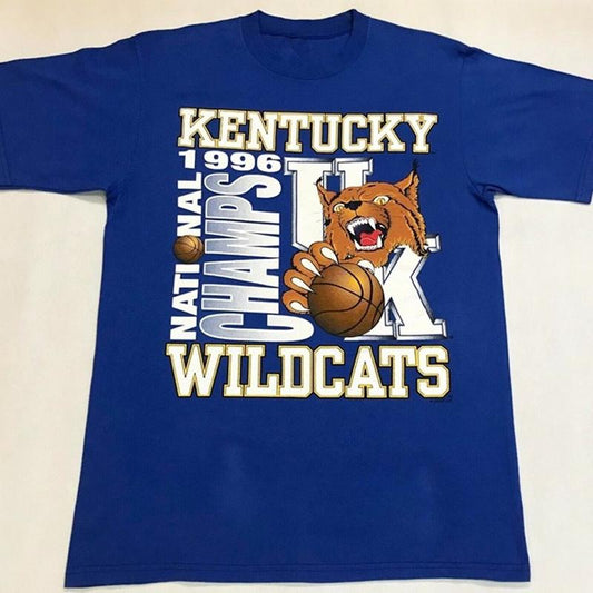 Retro Jerzees Ncaa Kentucky Wildcats 1996 Basketball Blue T-Shirt