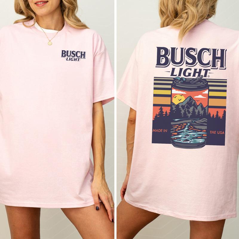 Vintage Busch Light Sunset Can Shirt 2-Sided, Outdoor Busch Light Tee, Summer Drink Graphic Printed Tshirt, Drink Tee for Girls, Drinking T-shirt, Sof