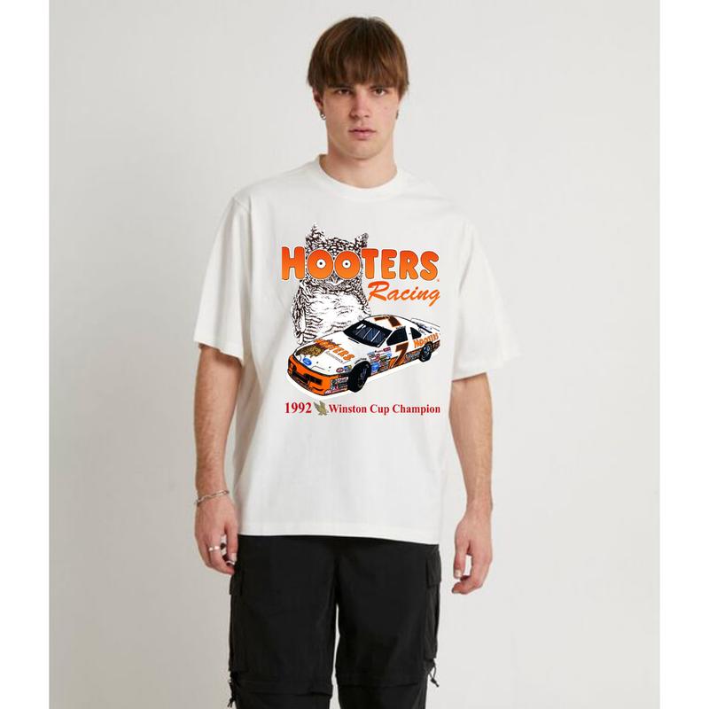 Vintage 1992 Hooters Nascar Racing T-Shirt Cotton Short-sleeve Retro Streetwear Tshirt