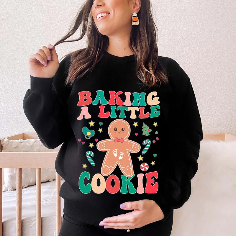 Cozy Holiday Maternity Wear - Baking a Little Cookie Pregnancy Announcement Sweatshirt for Women - Fabric, Cotton