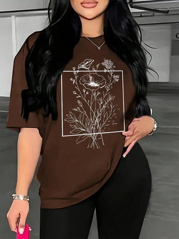Women's Back To SchoolÂ Floral Print Drop Shoulder Tee, Summer Clothes Women,Â Casual Half Sleeve Round Neck T-Shirt for Summer, Summer Outfits, Graphic