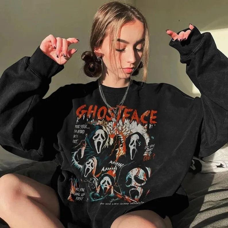 Ghostface Halloween Sweatshirt, Ghostface 90s Halloween Sweater, Scary Movies Halloween Tee Shirt, Ghostface Halloween T-Shirt,  Character Halloween T