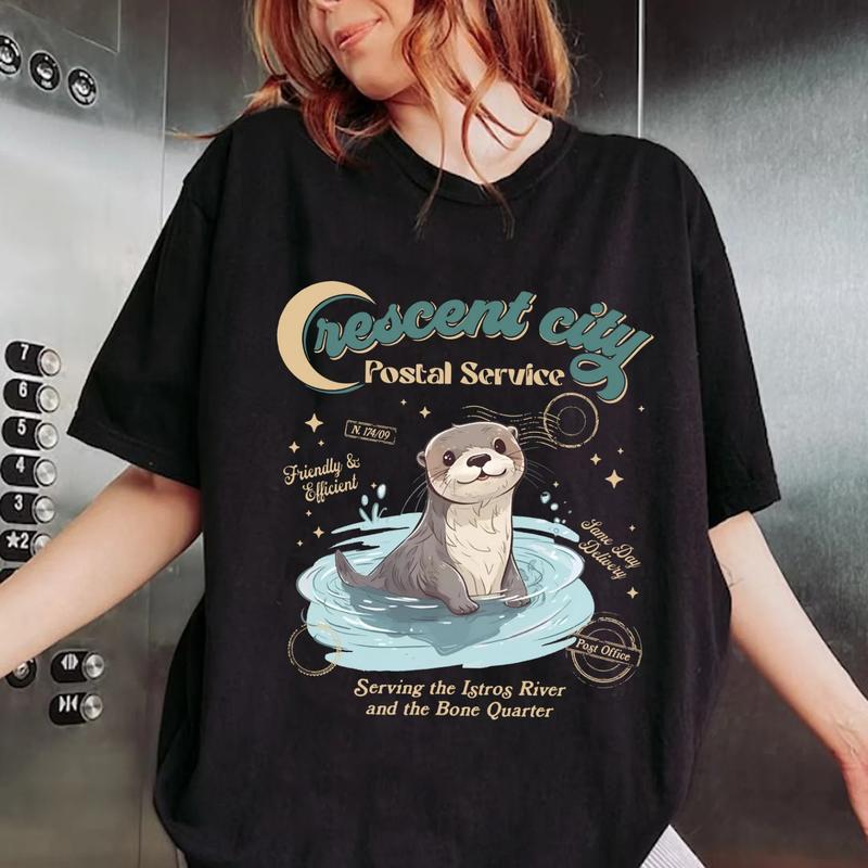 Crescent City Postal Service Shirt - Featuring Bryce Quinlan & Ruhn Danaan, Otter Service Shirt, Gift for Him, Gift for Her, Crew Neck, Trending T-shi