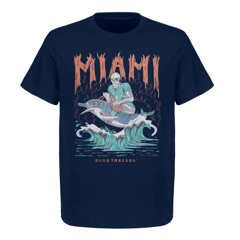 Miami Football Deadman Riding Dolphin Graphic T-Shirt - Heavy Cotton, Retro Print for Men & Women, American Football Shirt Classic Menswear