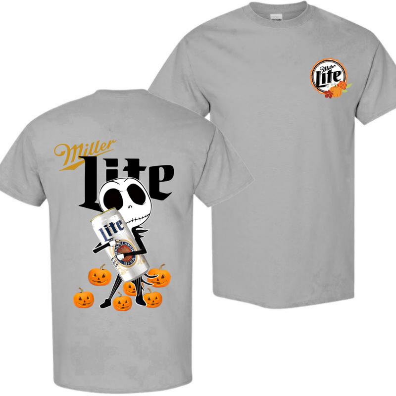 Jack Skellington hug Miller Lite Halloween T-Shirt - Halloween T-Shirt, High-Quality Printing, All Seasons, Casual Fitted, For Men And Women