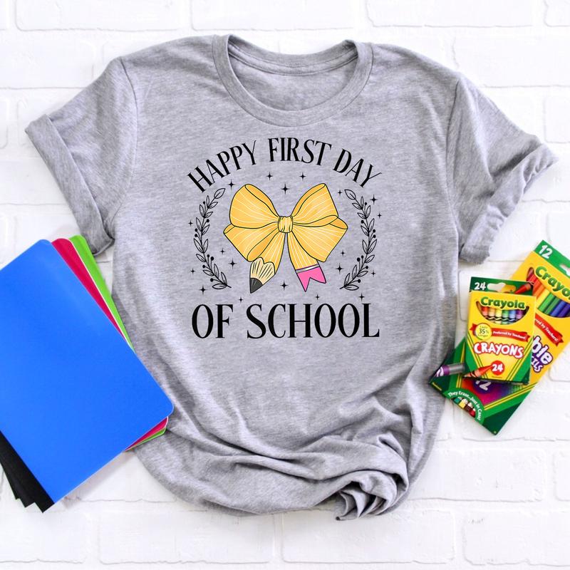 Happy First Day Of School Shirt, Pencil Bow Teacher Shirt, Coquette Bow Teacher Shirt, Back To School Shirt, Gift For Teacher, Teacher Appreciation Gi