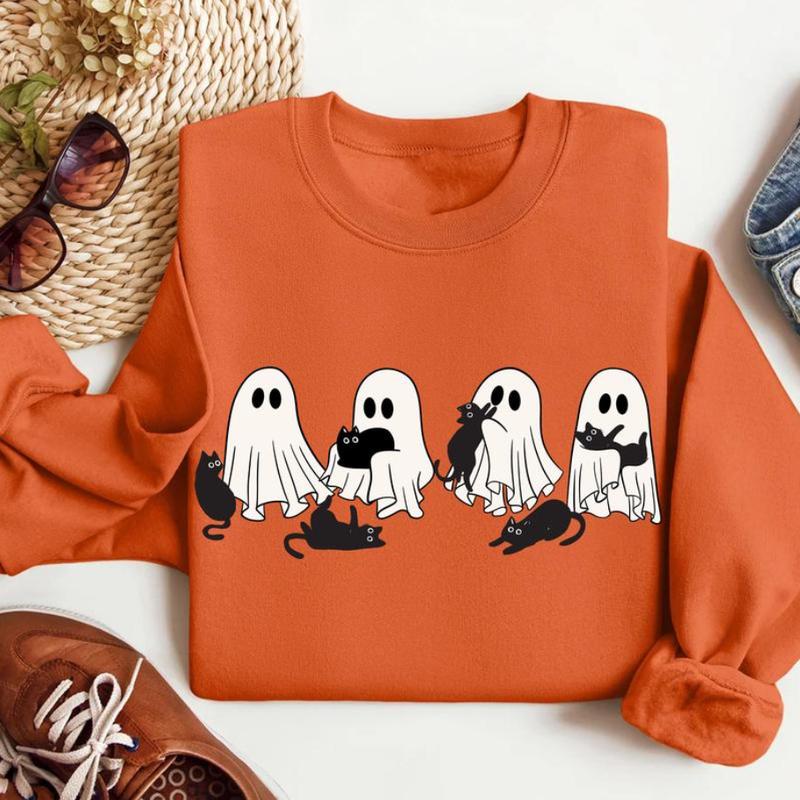 Сute Ghost Black Cat Shirt - Sweatshirt - Hoodie, Ghost Black Cat Shirt, Black Cat Halloween Shirt, Cat Lovers Shirt, Cat Halloween Shirt, Halloween C
