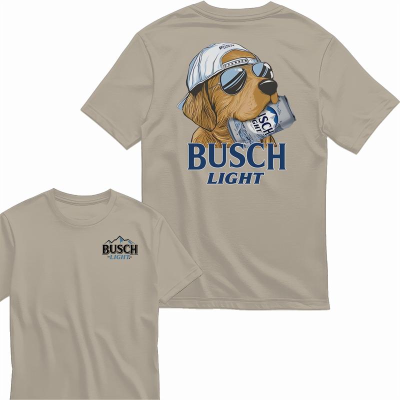 Busch Light Hunting Dog 2 Sided Cotton T-shirt for Men and Women, Tshirt Streetwear Breathable Crewneck