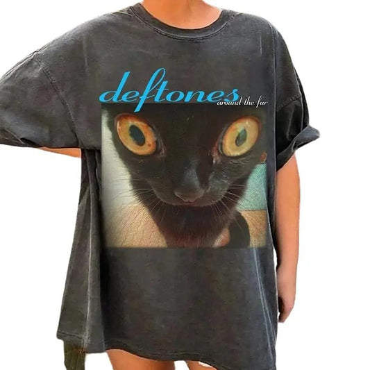 Deftones Around The Fur Cat Band T-Shirt, Vintage, Black Unisex Tee Shirt Classic Cotton