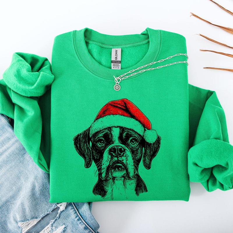 Boxer, Santa, Dog, Christmas, Dog Lover, Pet Sweatshirt, Crew Neck, Women's, Crewneck