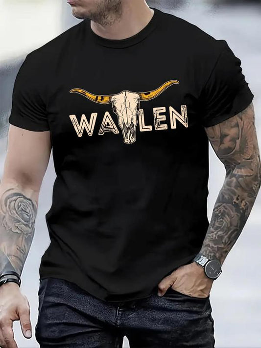 Men's Bull Head & Letter Print Round Neck Graphic Tee,Â Graphic Tees for Men, T Shirts for Men, Regular Fit Casual Short Sleeve Crew Neck T-shirt, Fash