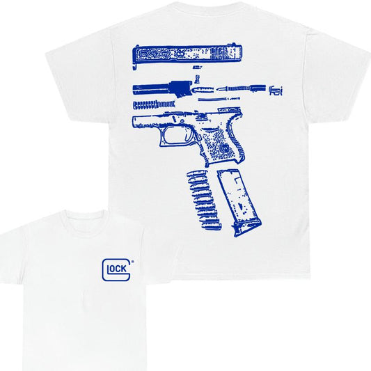 Glock Tshirt , Double Side ,Design Color Blue - Full Color , For Him, For Her , Glock Shirt ,Menswear Tops Classic Cotton