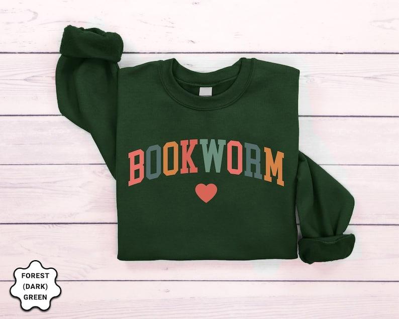 Bookworm Sweatshirt, Cute Teacher Books Lover Sweatshirt Cotton