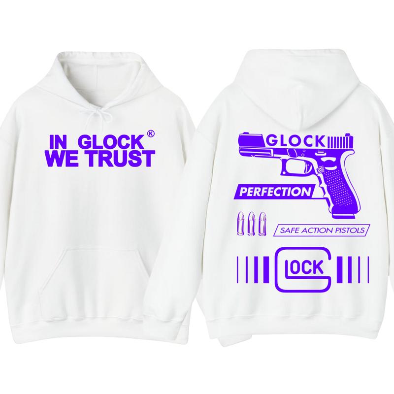 IN GLOCK WE TRUST Hoodie - Double side print - GLock Hoodie -Full color - Classic Menswear for Winter - Glock shirt - For her - for him - Underwear