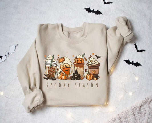 Spooky Season Sweatshirt - Shirt - Hoodie, Fall Coffee Sweatshirt, Halloween Coffee Sweatshirt, Cute Fall Sweater, Pumpkin Spice Shirt, Iced Coffee Lo