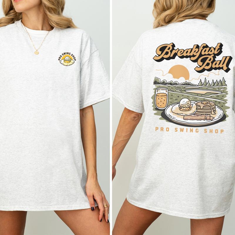 Vintage Breakfast Ball Golf Tshirt 2-Sided, Retro Pro Swing Shop Graphic Printed Tee, Golfing Shirt, Breakfast T-shirt, Soft Cotton Fabric T-shirt, Ov