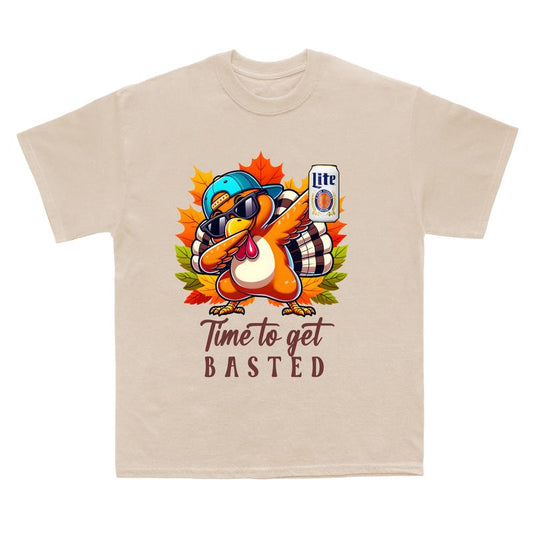 Turkey Time to Get Basted Lite Beer T- shirt, Cute Fall Thanksgiving Shirt, Thanksgiving Family Matching T- shirt, Funny Turkey Tee