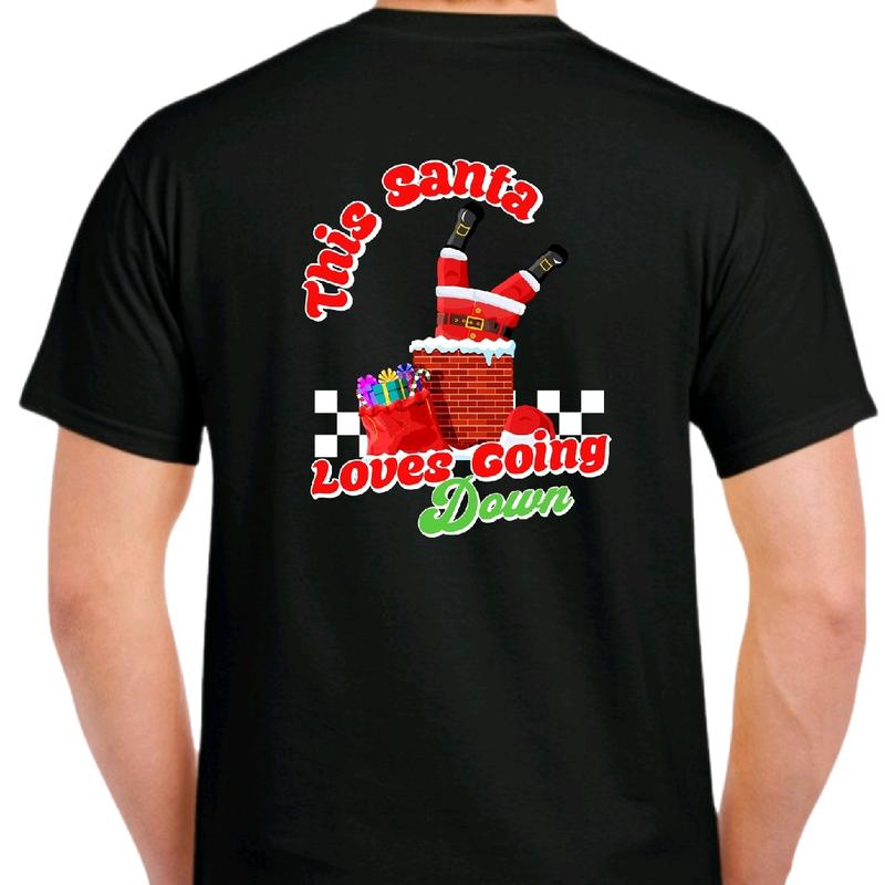 This Santa loves going down t-shirt. Men's funny Christmas tee meme christmas unisex Cotton Menswear Top Tshirt Casual