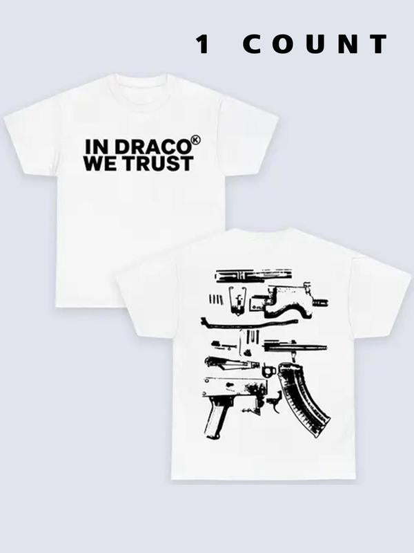 Men's Letter Graphic Print Round Neck Tee, Regular Fit Casual Drop Shoulder Short Sleeve T-shirt, Men's Summer Top for Daily Wear, Black Girl Outfits,