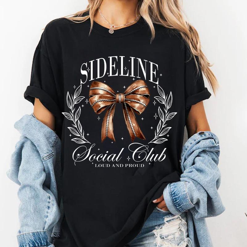 Sideline Social Club, Coquette Football Bow Shirt, Football Mom Shirt, School Spirit Shirt, Game Day, Touchdown Season, Fall Football, Fall Graphic Te