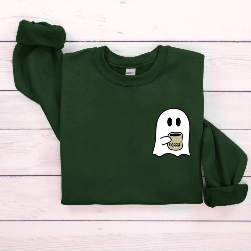Cute Spooky Coffee Sweatshirt, Womens Ghost Sweatshirt, Spooky Season, Fall Coffee Lover Shirt, Halloween Party Shirt, Fall Graphic Shirt, Unisex Shir