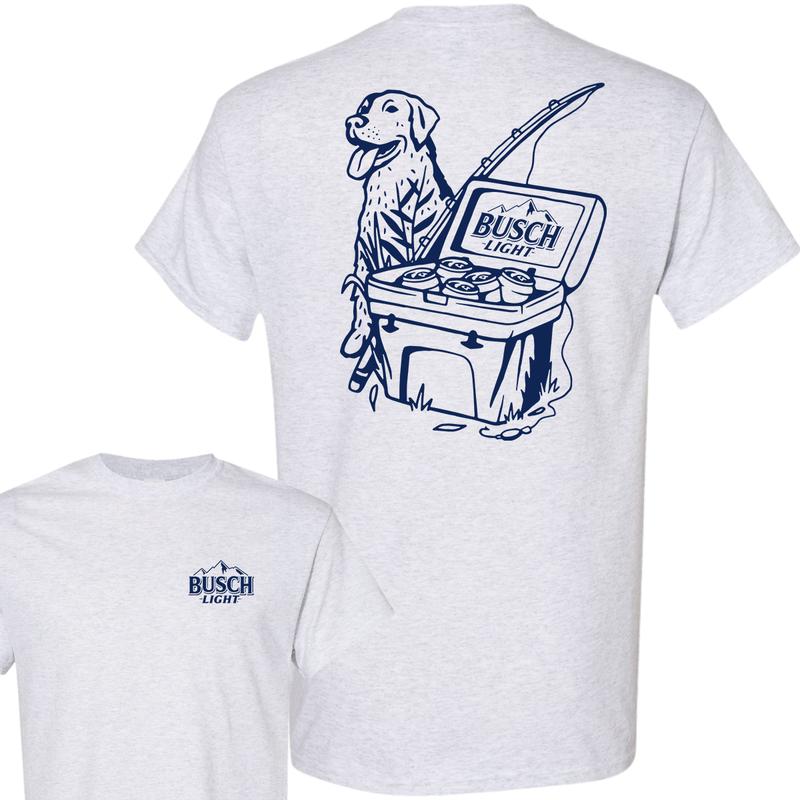 Busch Light Fishing Scene With Dog & Cooler 2 sided T-Shirt, Hunting T-Shirt, For Men, For Women
