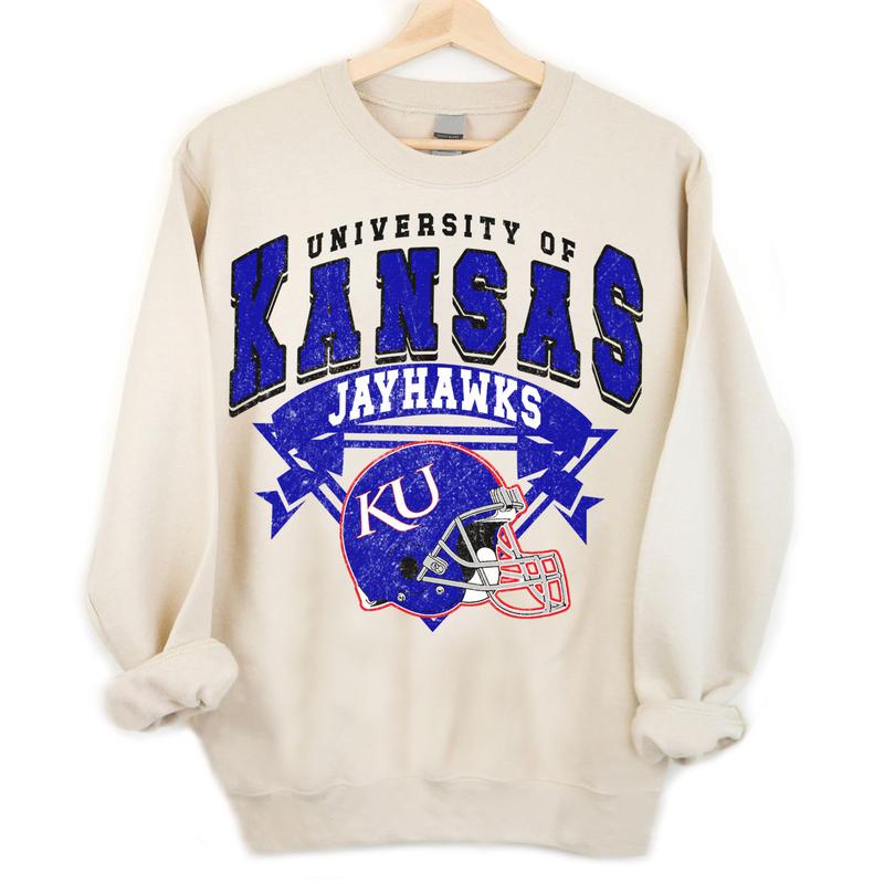 Kansas Jayhawks Vintage NCAA Sweatshirt, Unisex Jayhawks Football Shirt, Classic Sport Hoodie, Gifts for Football Fans, Cotton T-Shirt, Hoodie