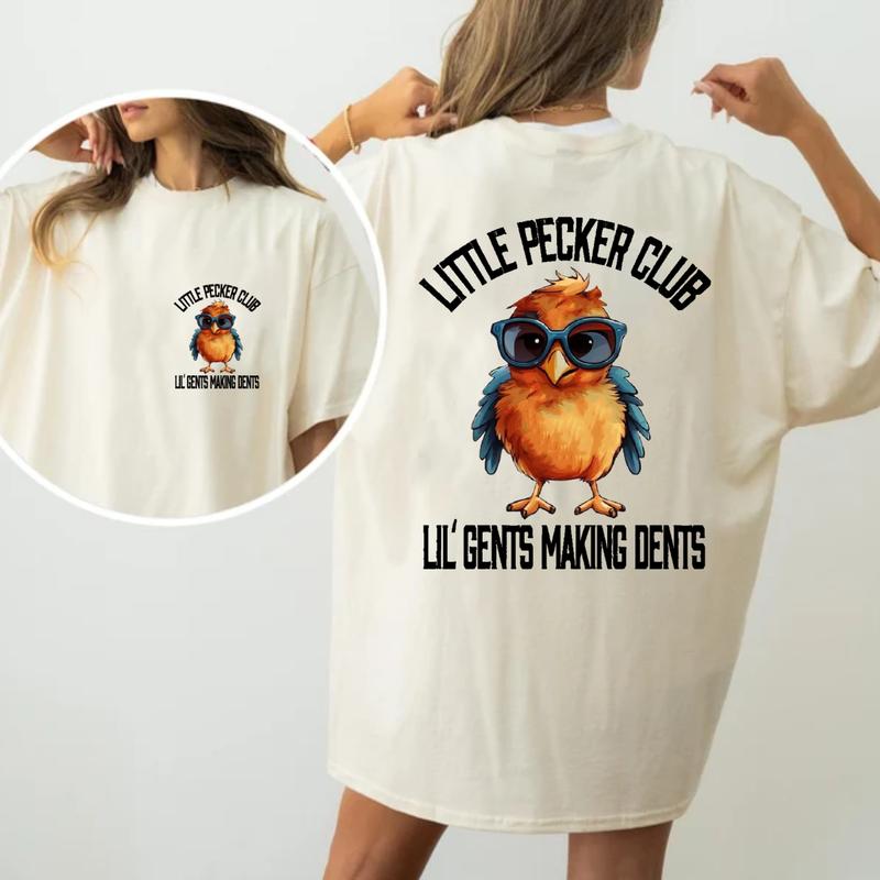 Little Pecker Club Vintage Tee, Men's T-shirt,Unisex , with Funny Bird & Making Dents Design Classic Cotton