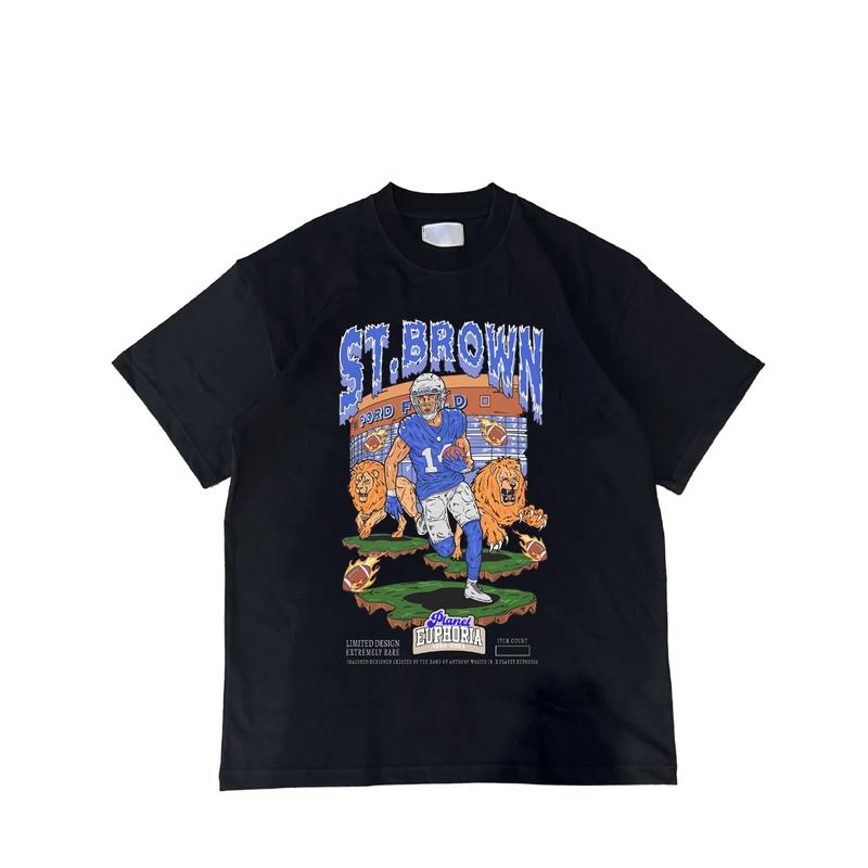 Amon Ra St.Brown Planet Euphoria Football T-Shirt Cotton Short-sleeve Retro Streetwear Tshirt Menswear Top Shortsleeve Underwear