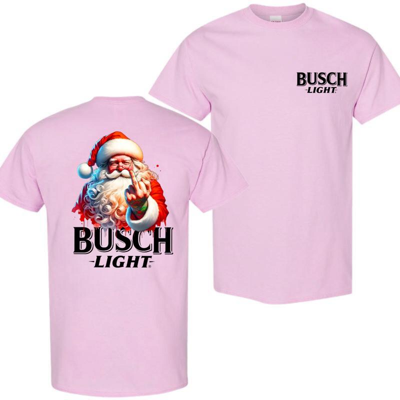 Busch Light, Santa Middle Finger Funny Red Santa Christmas 2 Sided T-shirt, Christmas Sweatshirt with beer, Perfect for outings and holidays, Unisex f