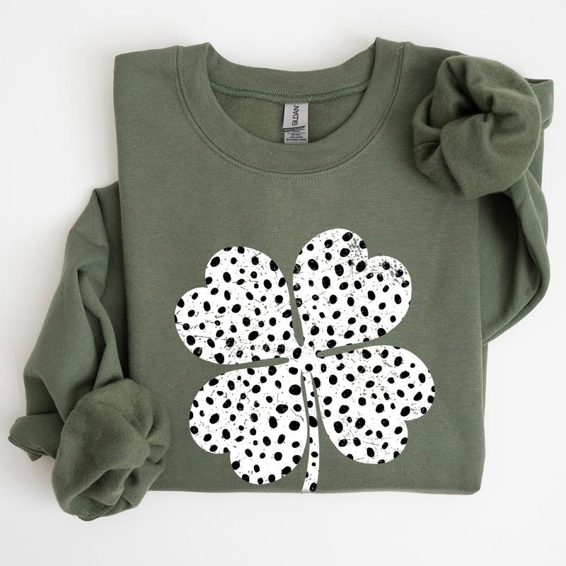 Polka Dot Vintage Shamrock, Dalmatian Print, St Patrick's Day Sweatshirt