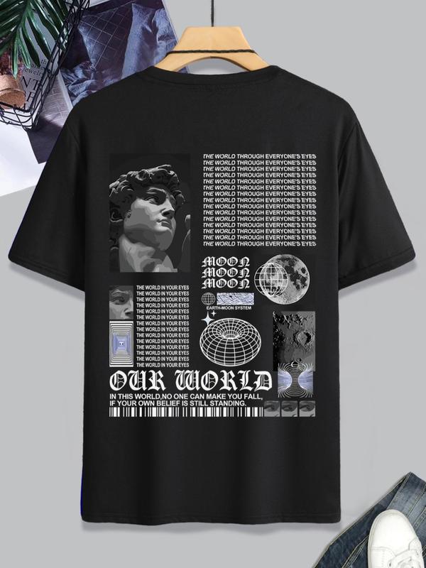 Men's Thin Letter & Graphic Round Neck Tee, Fashion Casual Vintage Regular FitÂ Vintage Sculpture Print Short Sleeve T-Shirt, Streetwear, Graphic Tees,