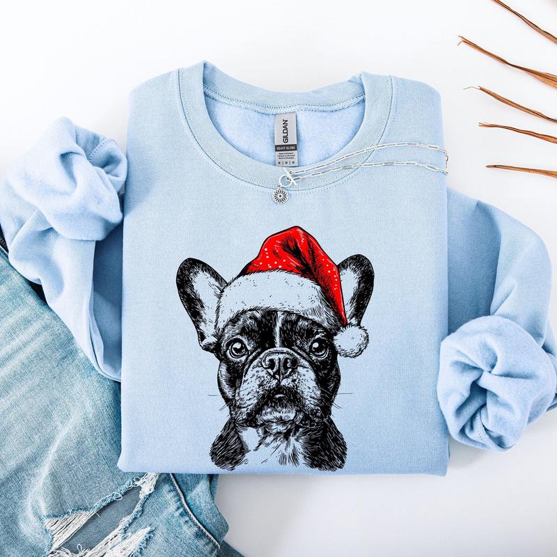 Frenchie, Santa, French Bulldog, Christmas, Dog Lover, Pet Sweatshirt, Crew Neck, Women's, Crewneck