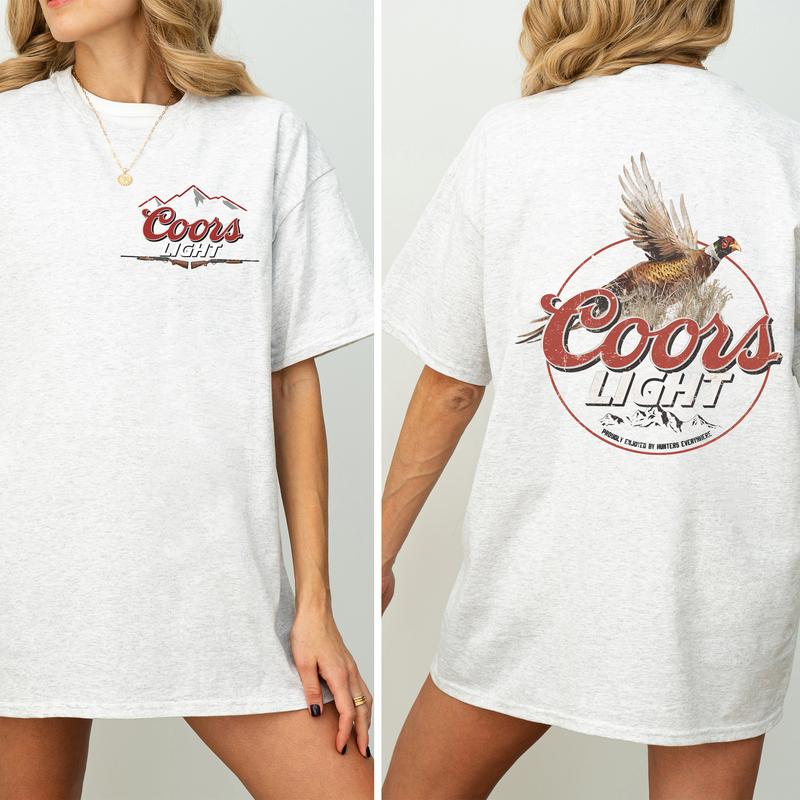 Coors Light Pheasant 2 Sided Shirt, Vintage Pheasant Hunting Graphic Printed Tshirt, Duck Hunt T-shirt, Unisex Hunter Tee, Cotton Casual Womenswear
