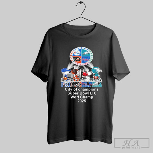 Philadelphia City Of Champions Philadelphia Eagles 2025 Super Bowl Lix Champions Logo T Shirt