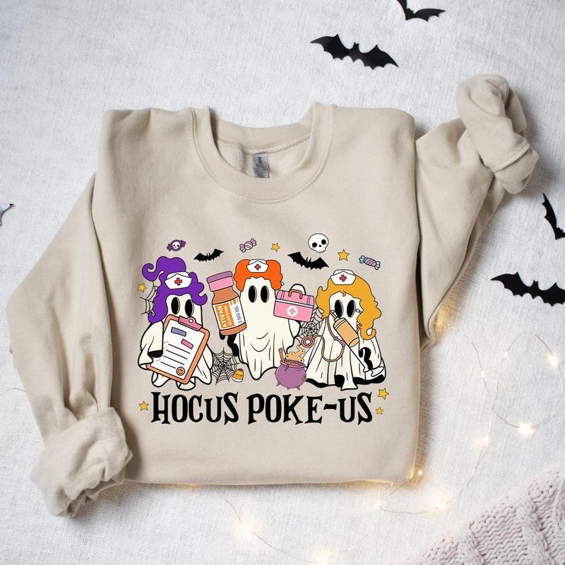Hocus Poke-us Witch Nurse Halloween Sweatshirt, Medical Lab Tech Halloween Shirt, ER Crew Shirt, Spooky Health Professional Shirt, Hocus Poke-us, Tren