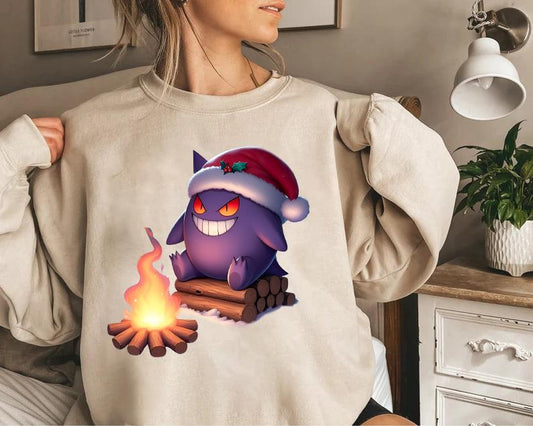 Gengar Christmas Sweatshirt, Gengar Santa Sweatshirt, Gengar Xmas Shirt, Pokemon Xmas Sweater, Pokemon Christmas, Dark Ghost Kaiju Japanese Style Swea