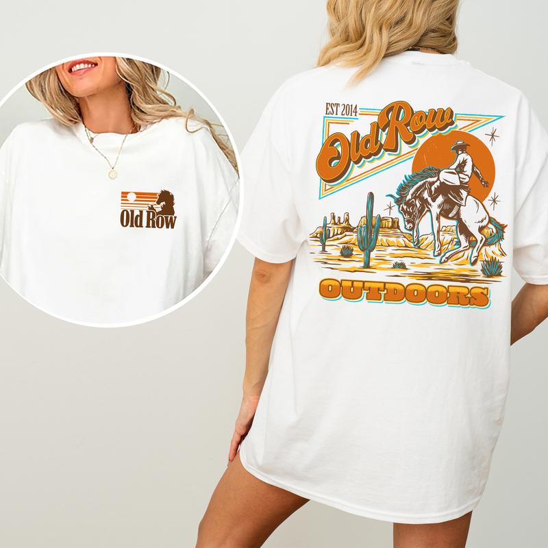 Old Row Outdoors Banquet Western Cowboy Graphic 2-Sided Shirt, Country Cowgirl Tshirt, Cotton Fabric T-shirt, Printed Women's Tops, Casual Womenswear