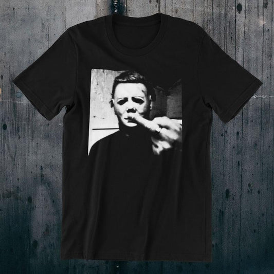 Michael Myers Halloween Middle Finger T-Shirt, Goth Punk Horror Top, Gothic Metal Shirt, Gildan Unisex Retro Horror Monster Cotton Crewneck