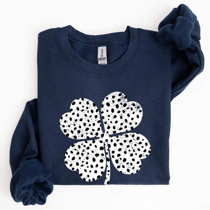 Polka Dot Vintage Shamrock, Dalmatian Print, St Patrick's Day Sweatshirt