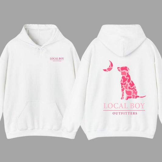 Local Boy Outfitters Dog And Moon Pink Camo Hoodie Sweatshirt T-Shirt, Hunting Shirt, Casual Unisex Shirts, Funny Shirt, Hoodie For Men, Women, Full C