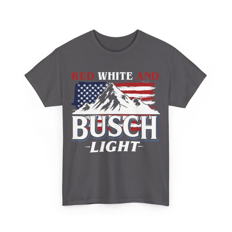 Red White and Busch Light Heavy Cotton Tee