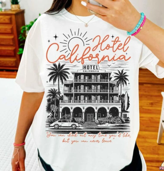 Eagles Hotel California Shirt, Summer Beach Shirt, California Shirt, Beach Shirt Cotton Fabric Tee